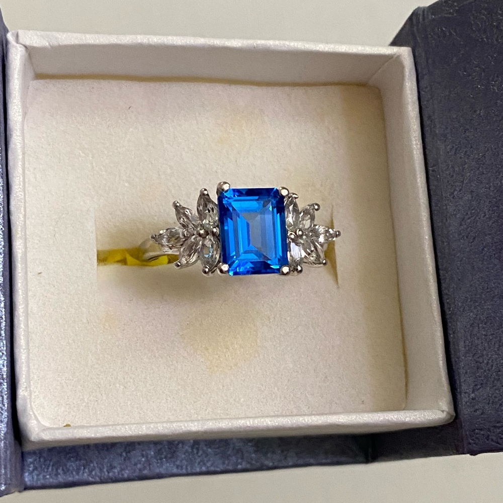 Blue Topaz Sterling Silver Ring Size 8